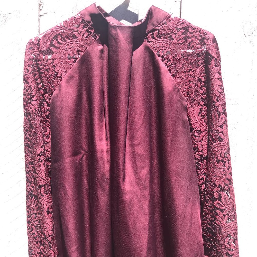 Burgundy blouse long lace sleeves